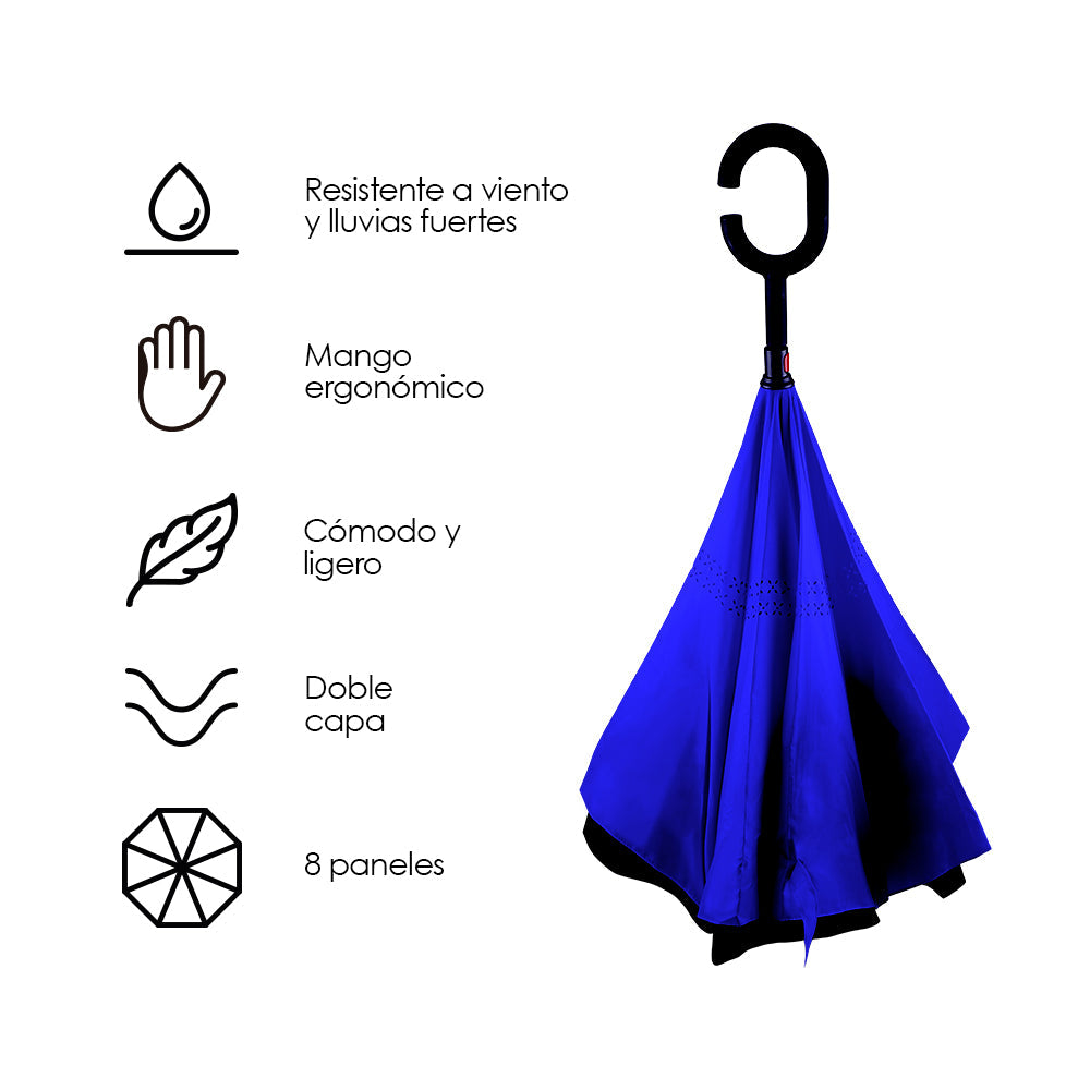 Paraguas Invertido de Doble Capa con Mango en C, 100 cm