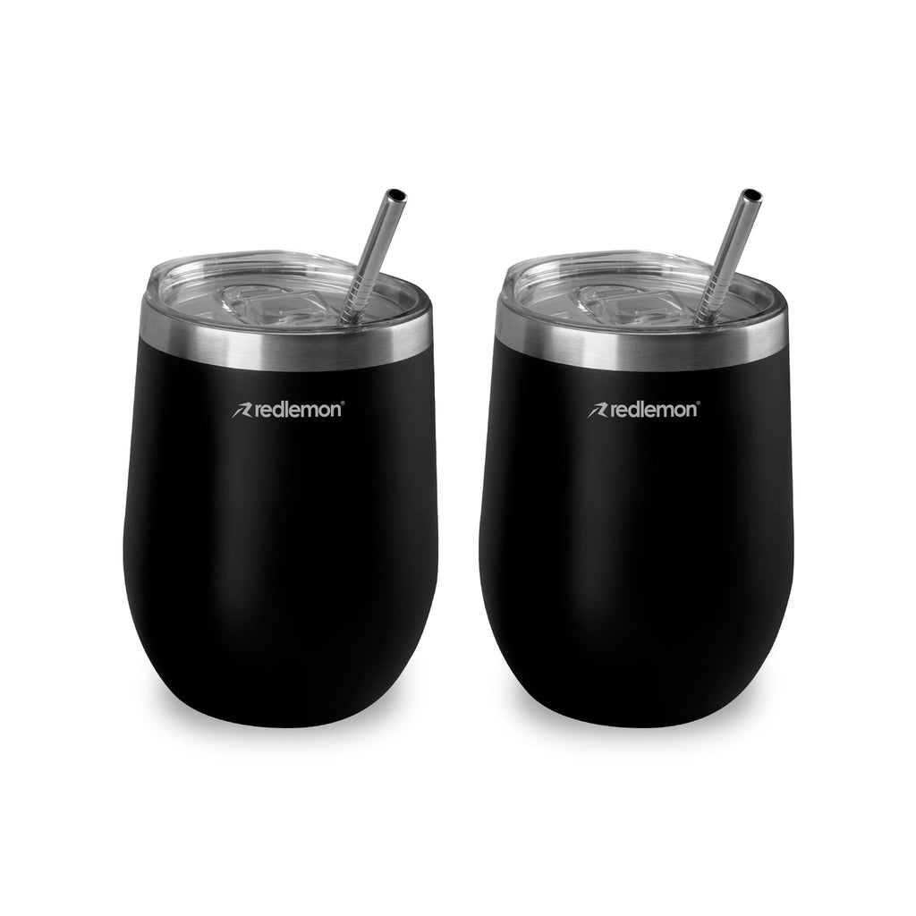 Set de 2 Vasos Térmicos de Acero 350 ml con Tapa y Popote