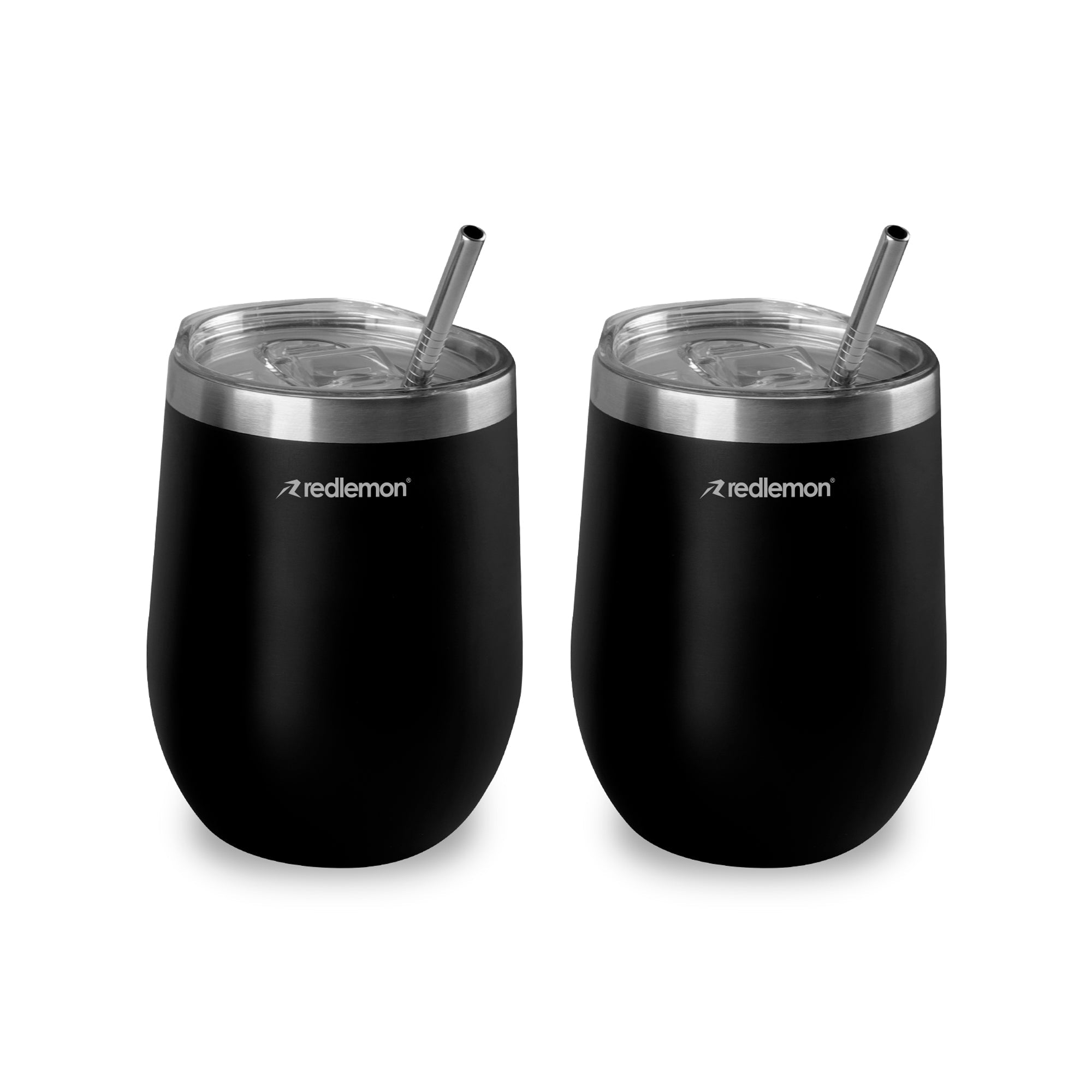 Set de 2 Vasos Térmicos de Acero 350 ml con Tapa y Popote