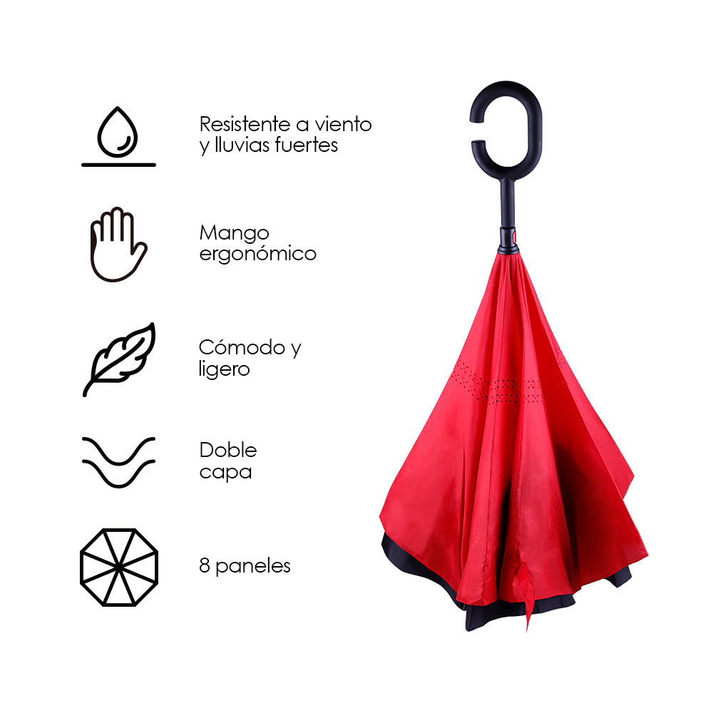 Paraguas Invertido de Doble Capa con Mango en C, 100 cm