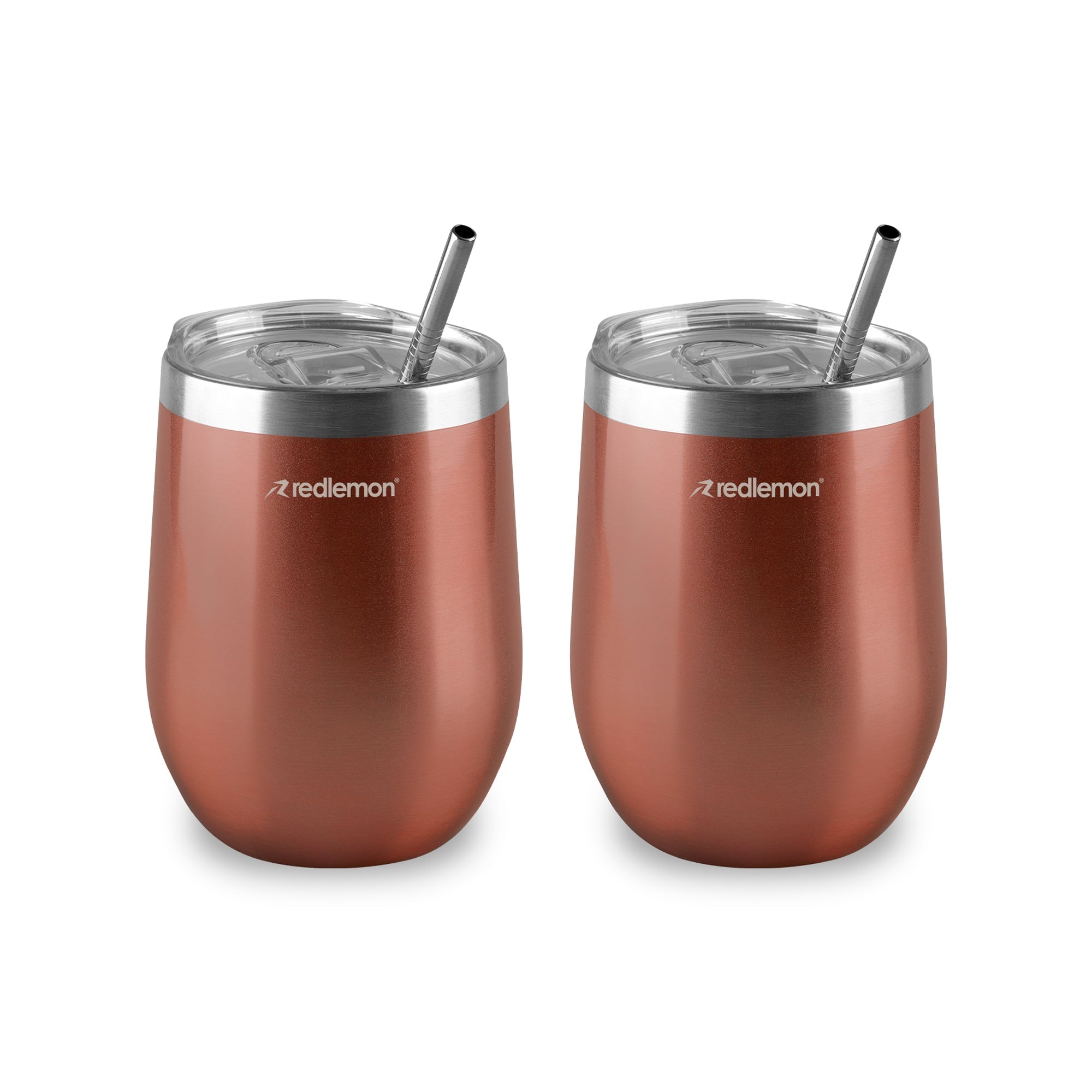 Set de 2 Vasos Térmicos de Acero 350 ml con Tapa y Popote