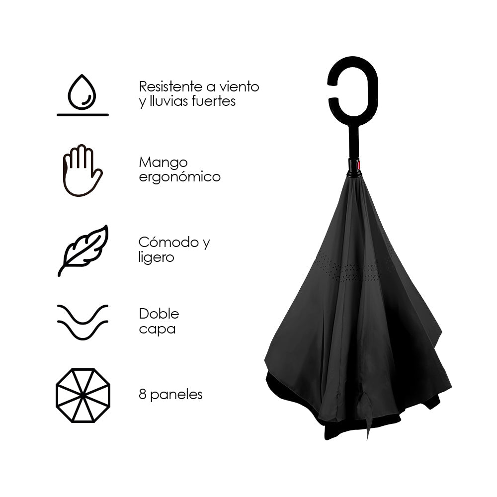 Paraguas Invertido de Doble Capa con Mango en C, 100 cm