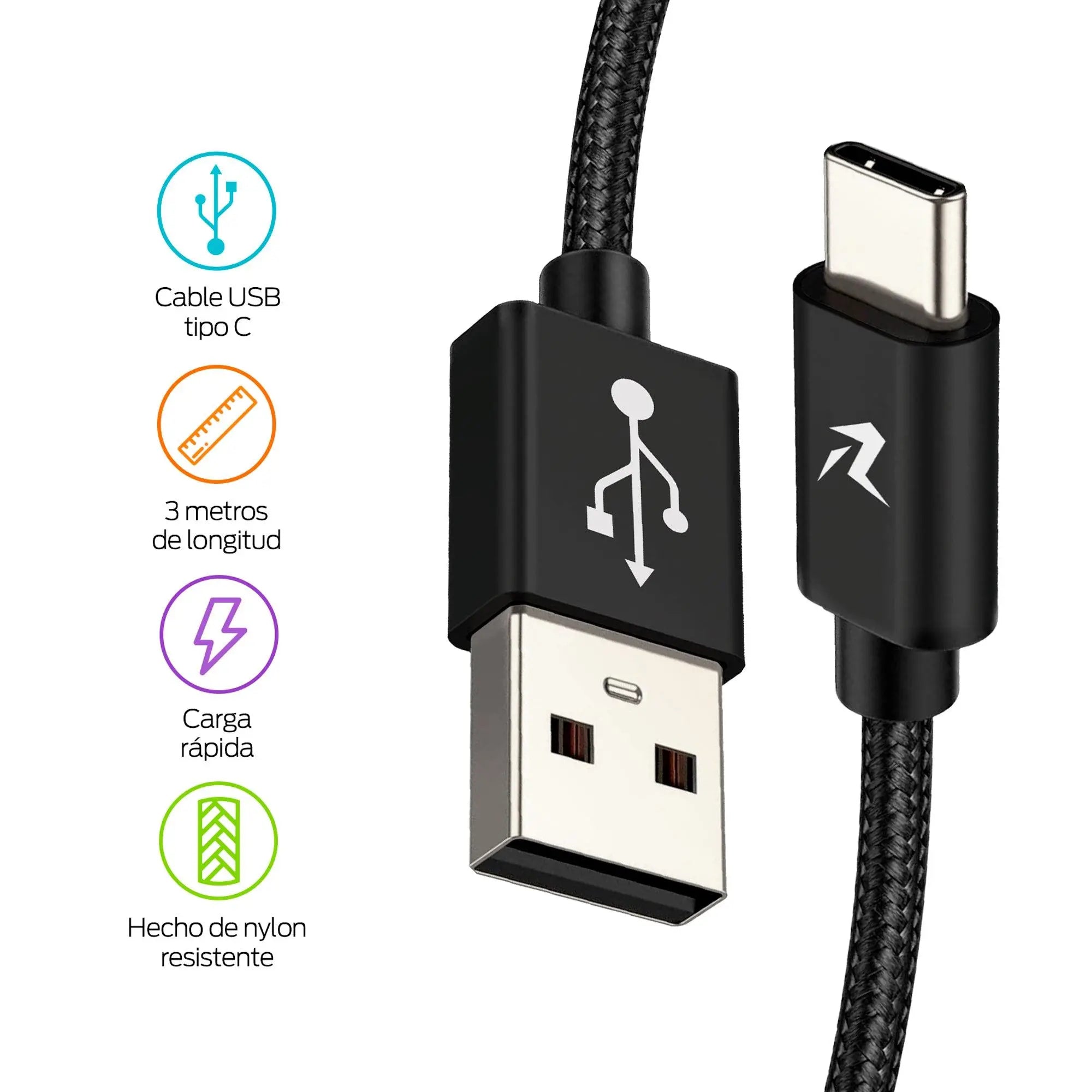 Cable USB a USB-C de 3 m con recubrimiento de nylon
