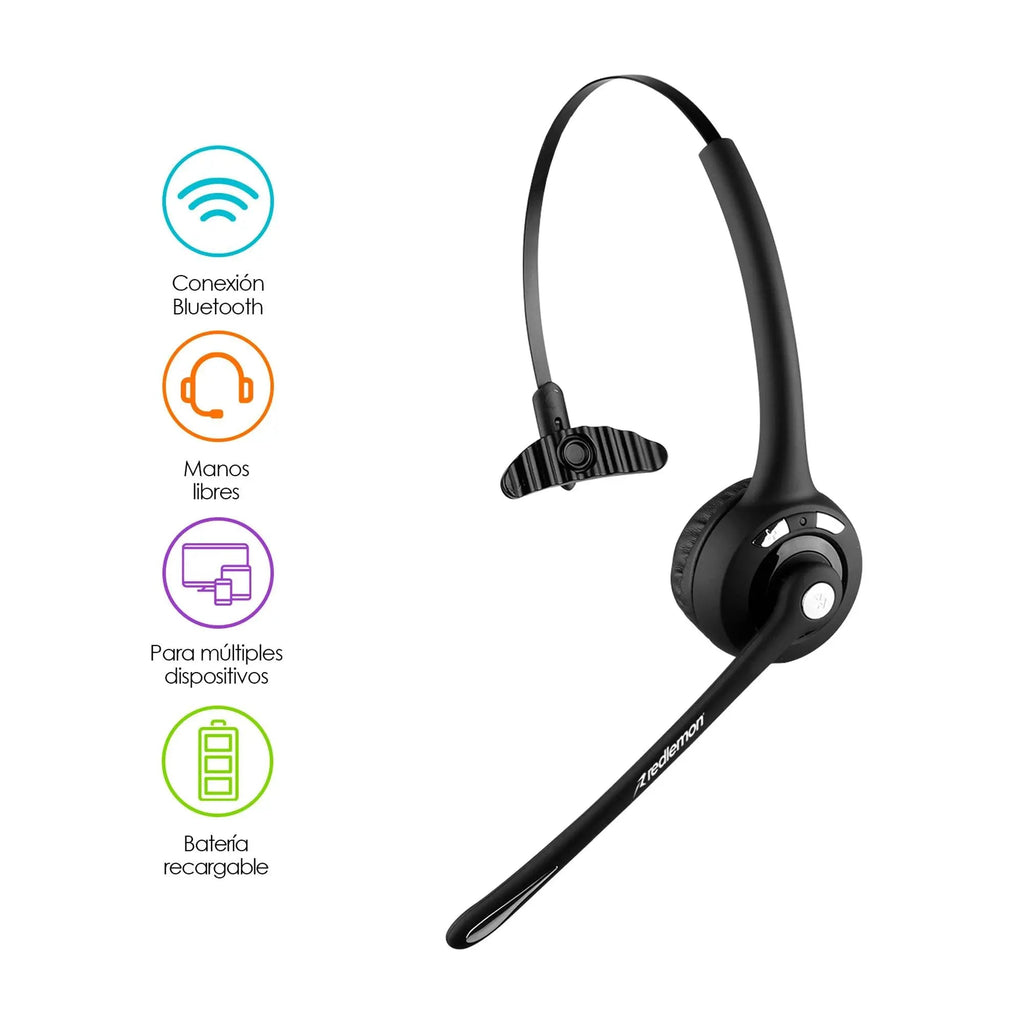 Audífono Bluetooth de Diadema con Micrófono Inalámbrico tipo Call Center para PC, Laptop, Mac, Windows, Android e IOS (iPhone)