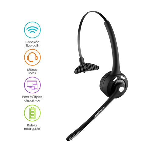 Audífono Bluetooth de Diadema con Micrófono Inalámbrico tipo Call Center para PC, Laptop, Mac, Windows, Android e IOS (iPhone)