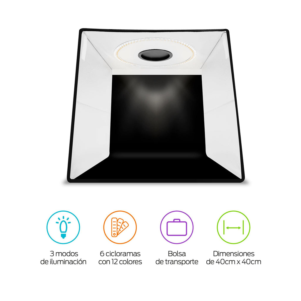 Caja de luz para fotografía 40 cm con aro LED