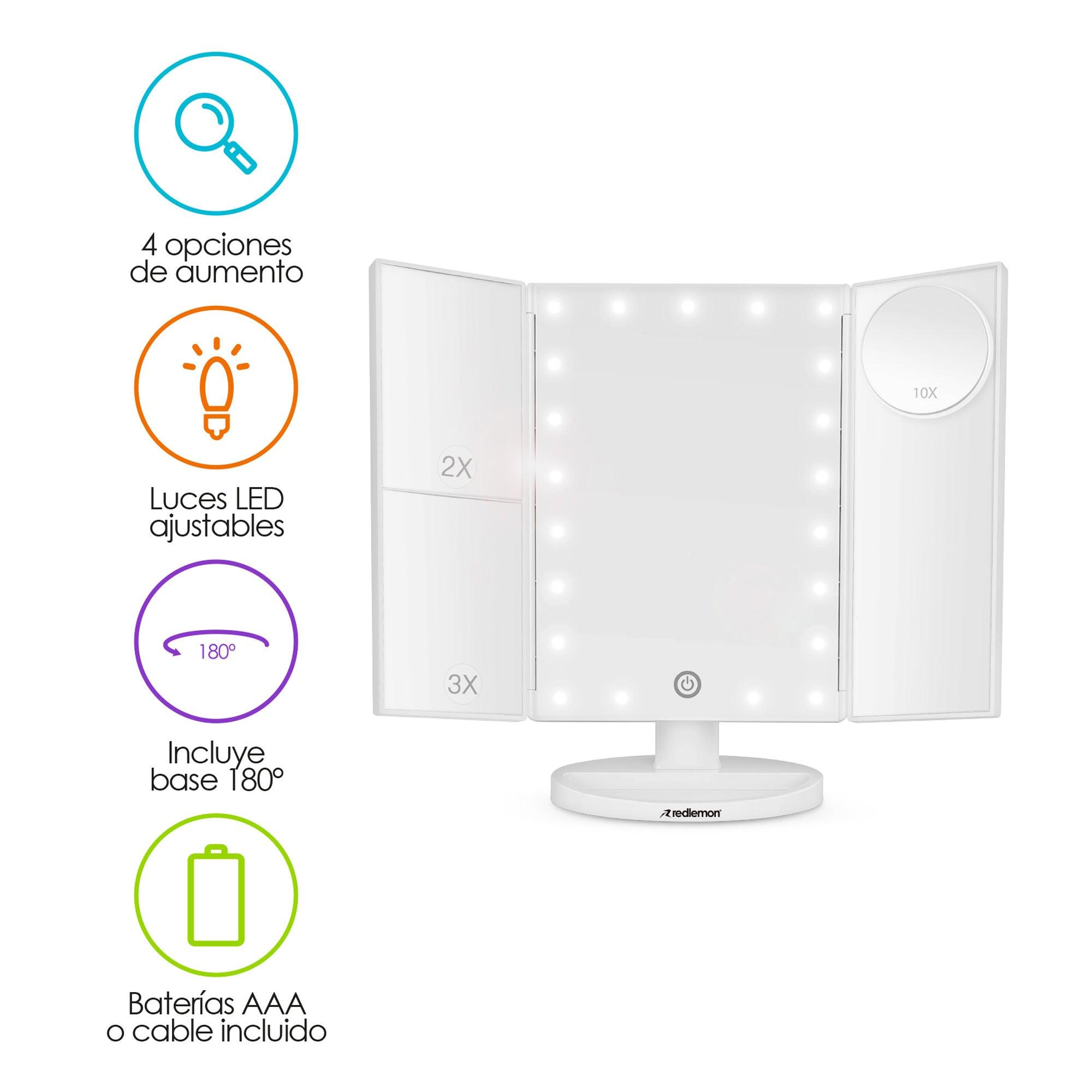 Espejo para Maquillaje con Aumentos y Luz LED Ajustable