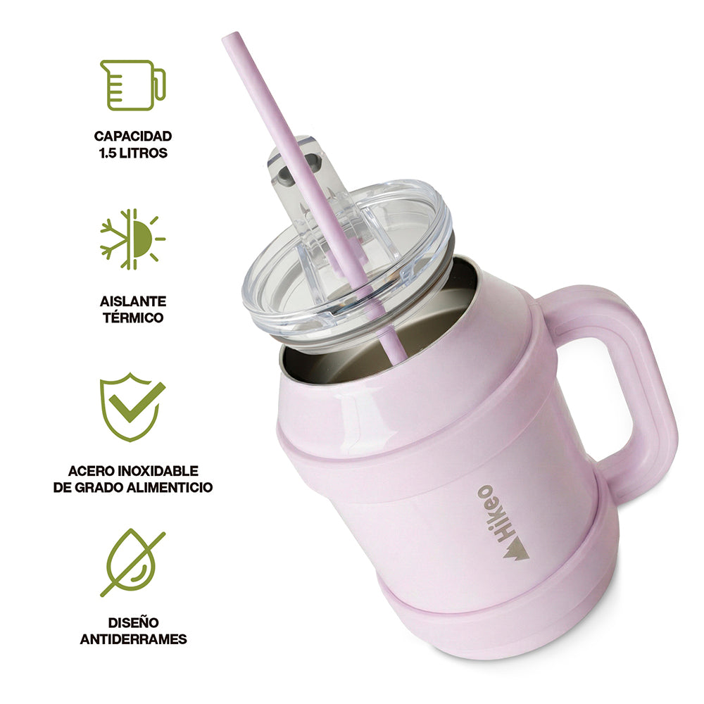 Termo de Acero Inoxidable 1.5 L con Popote y Asa HIKEO