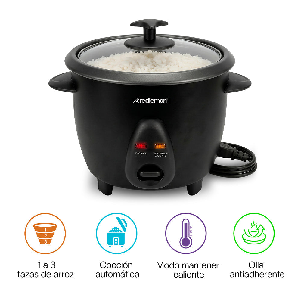 Arrocera Eléctrica Pequeña 0.6 L Antiadherente para 6 Tazas de Arroz Cocido