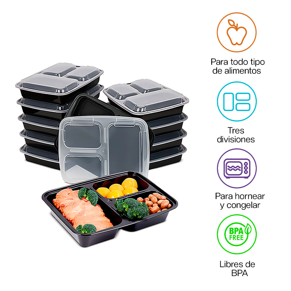 Set de 21 Contenedores Bento con 3 Compartimentos