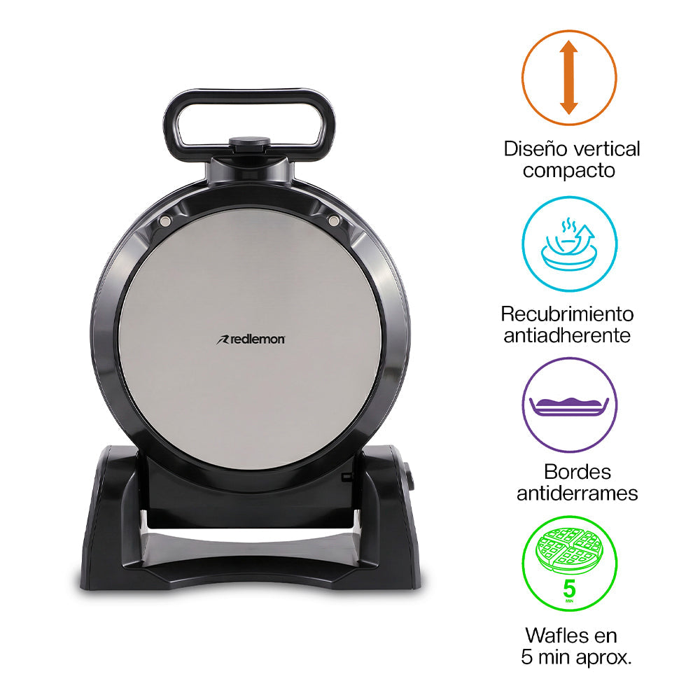 Waflera Eléctrica Vertical Antiadherente con Bordes Antiderrames Compacta