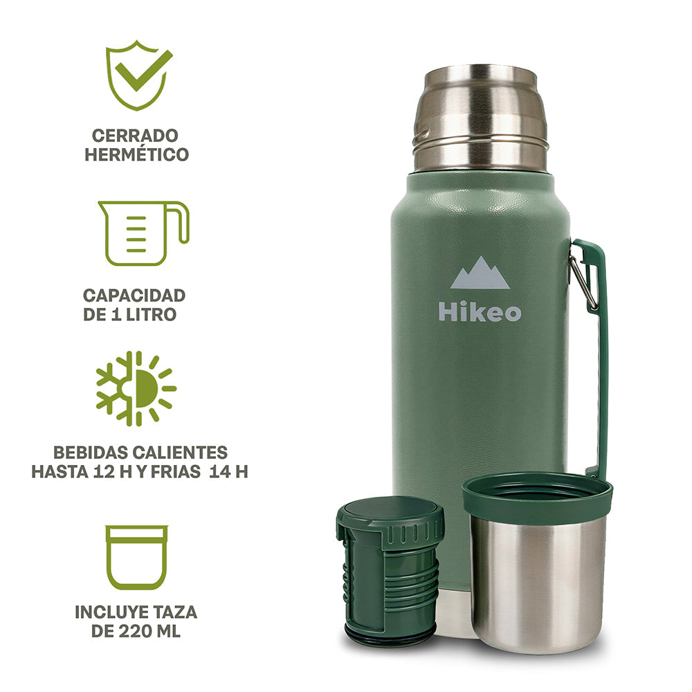 Termo de Acero Inoxidable de 1 L con Taza de 220 ml HIKEO