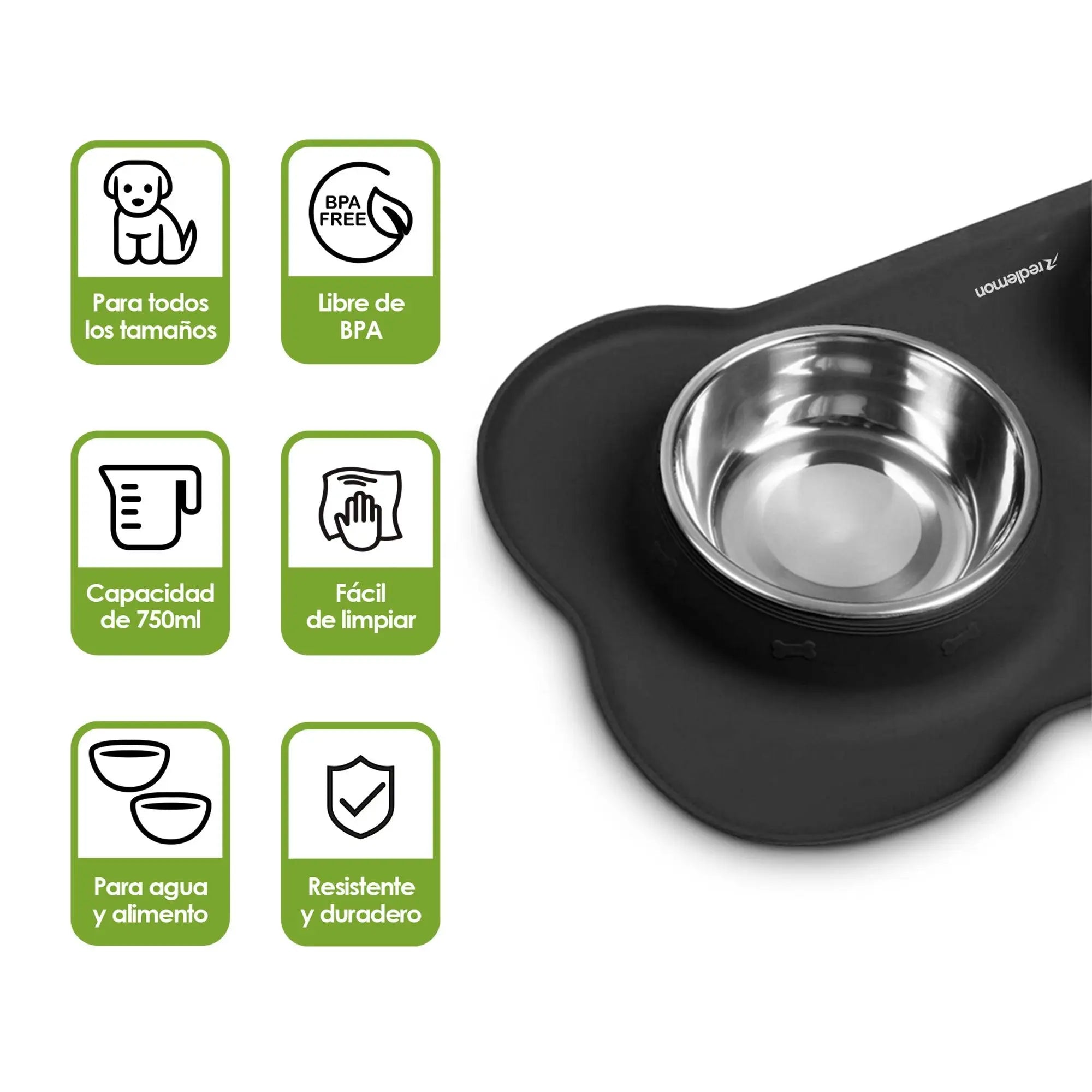 Plato para Perro Con 2 Tazones y Tapete de Silicón