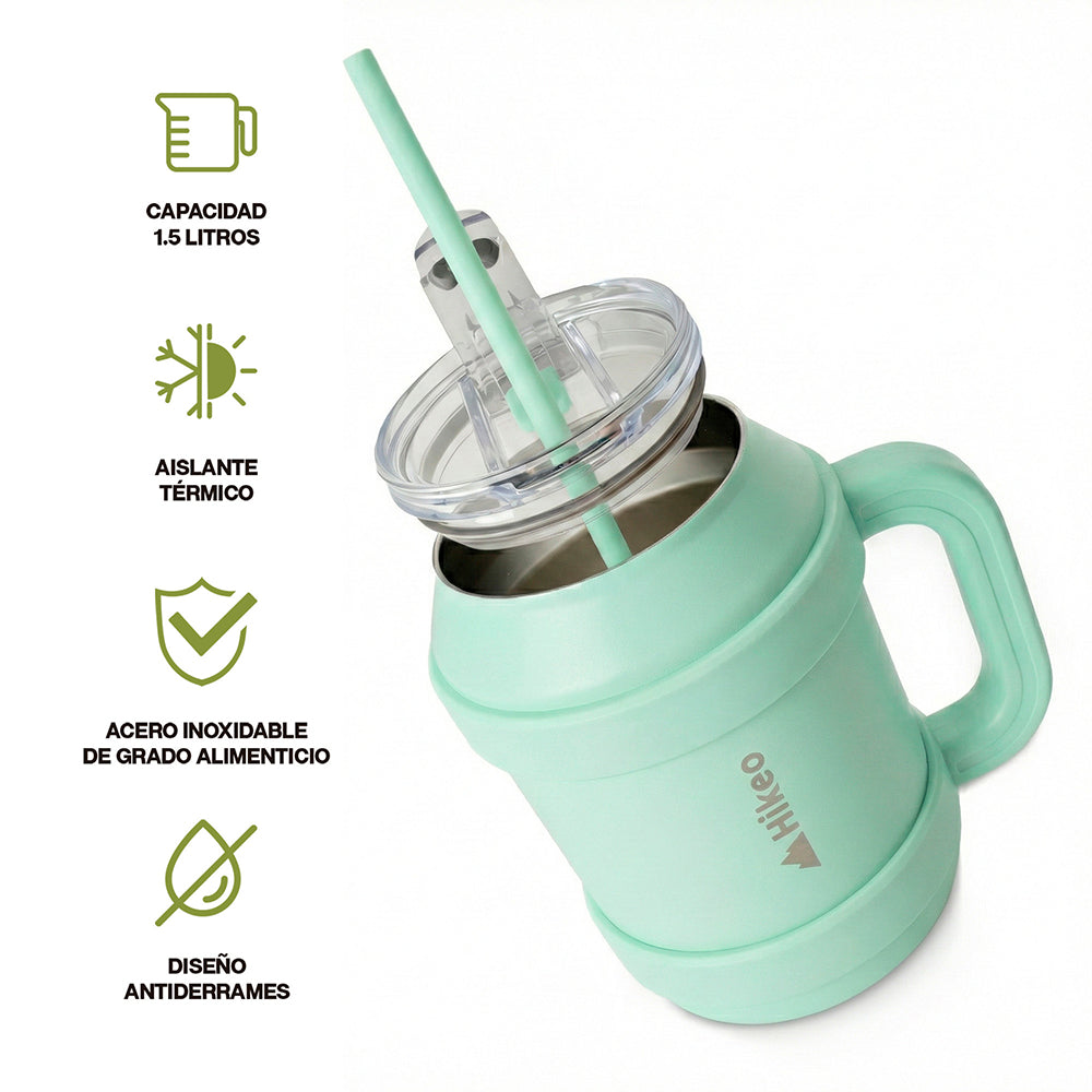 Termo de Acero Inoxidable 1.5 L con Popote y Asa HIKEO