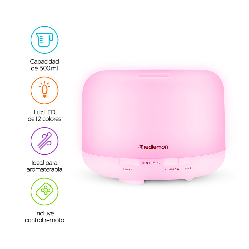 Humidificador y Difusor de Aceites Esenciales Luz LED 12 Colores (500ml)