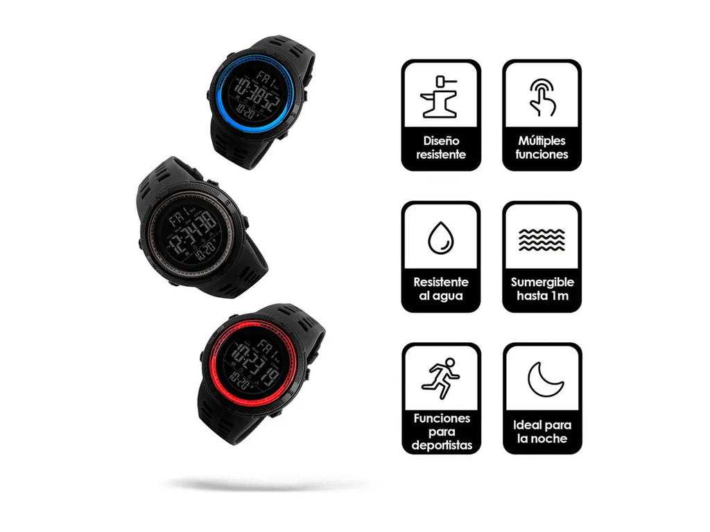 Reloj Deportivo Resistente Agua Digital, Alarma, Cronómetro 1251