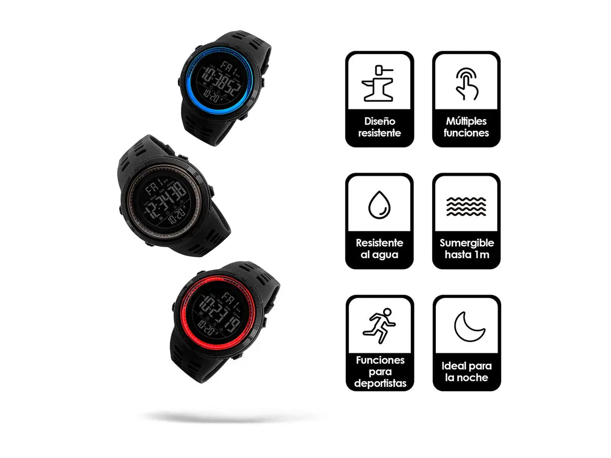 Reloj Deportivo Resistente Agua Digital, Alarma, Cronómetro 1251