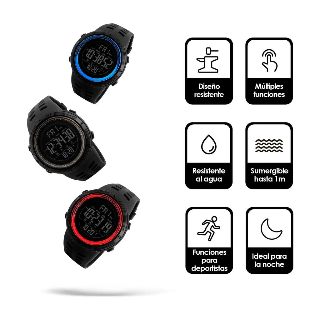 Reloj Deportivo Resistente Agua Digital, Alarma, Cronómetro 1251