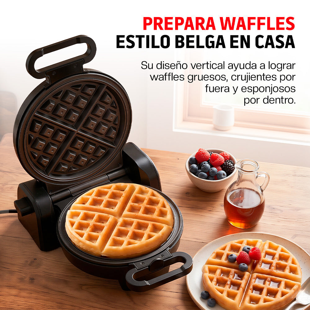 Waflera Eléctrica Vertical Antiadherente con Bordes Antiderrames Compacta