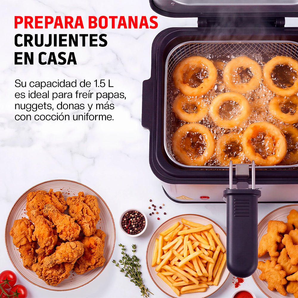 Freidora de Aceite Eléctrica 1.5 L Compacta, Canastilla Desmontable y Tapa con Ventana