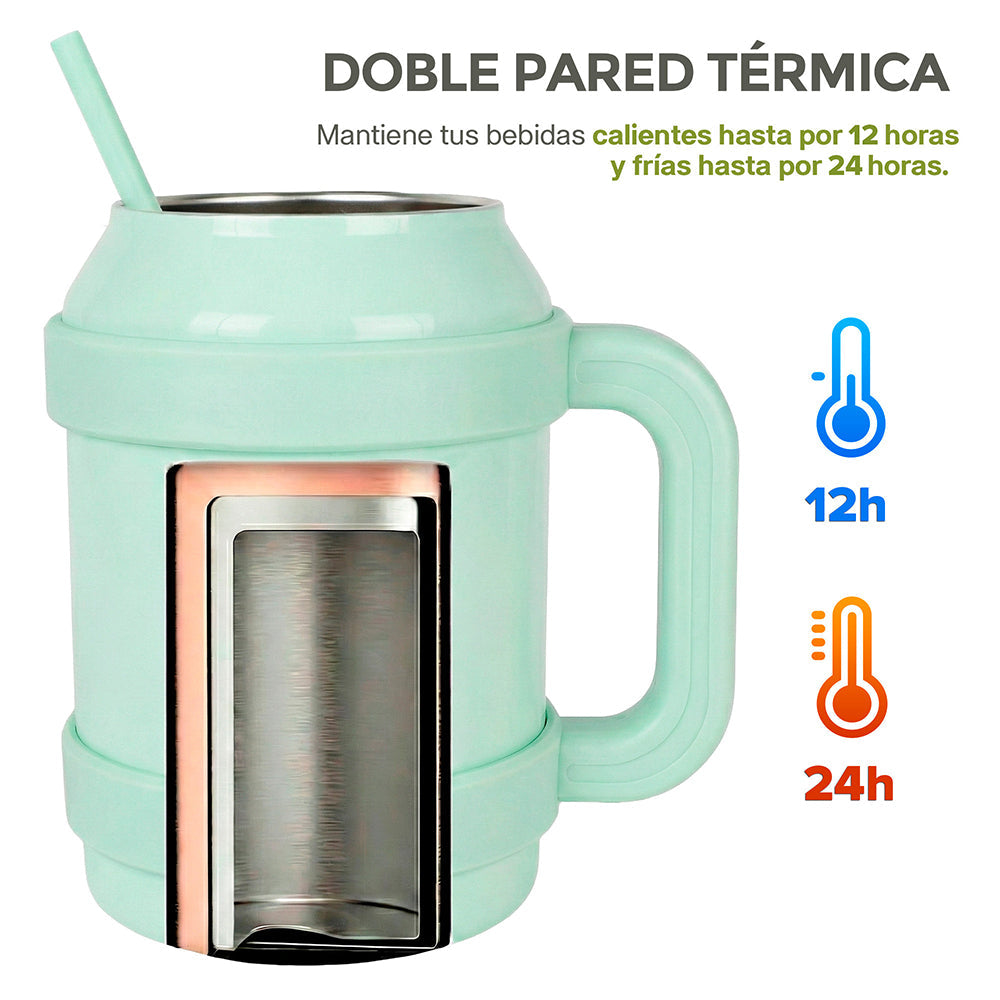 Termo de Acero Inoxidable 1.5 L con Popote y Asa HIKEO