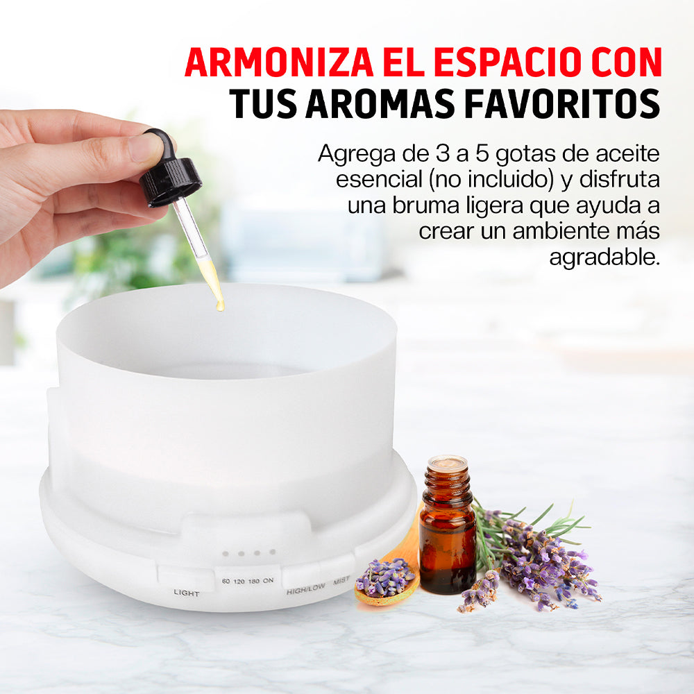Humidificador y Difusor de Aceites Esenciales Luz LED 12 Colores (500ml)