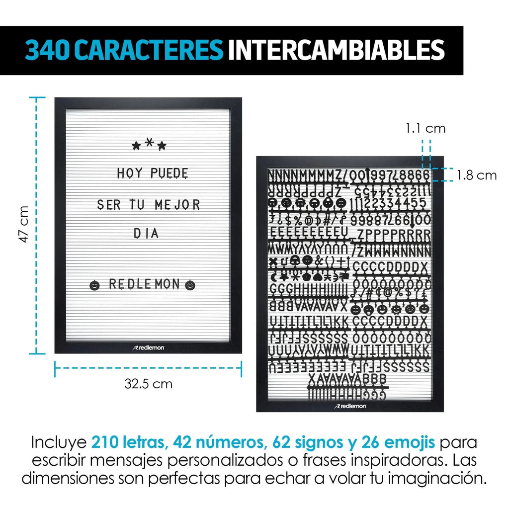 Pizarrón de Madera Vintage 340 Letras Intercambiables