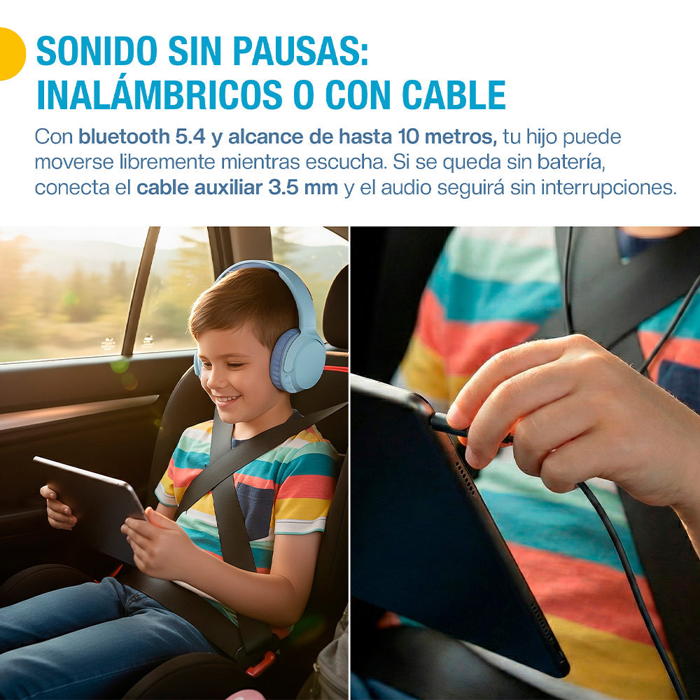 Audífonos para niños Bluetooth 5.4 con cable y microSD