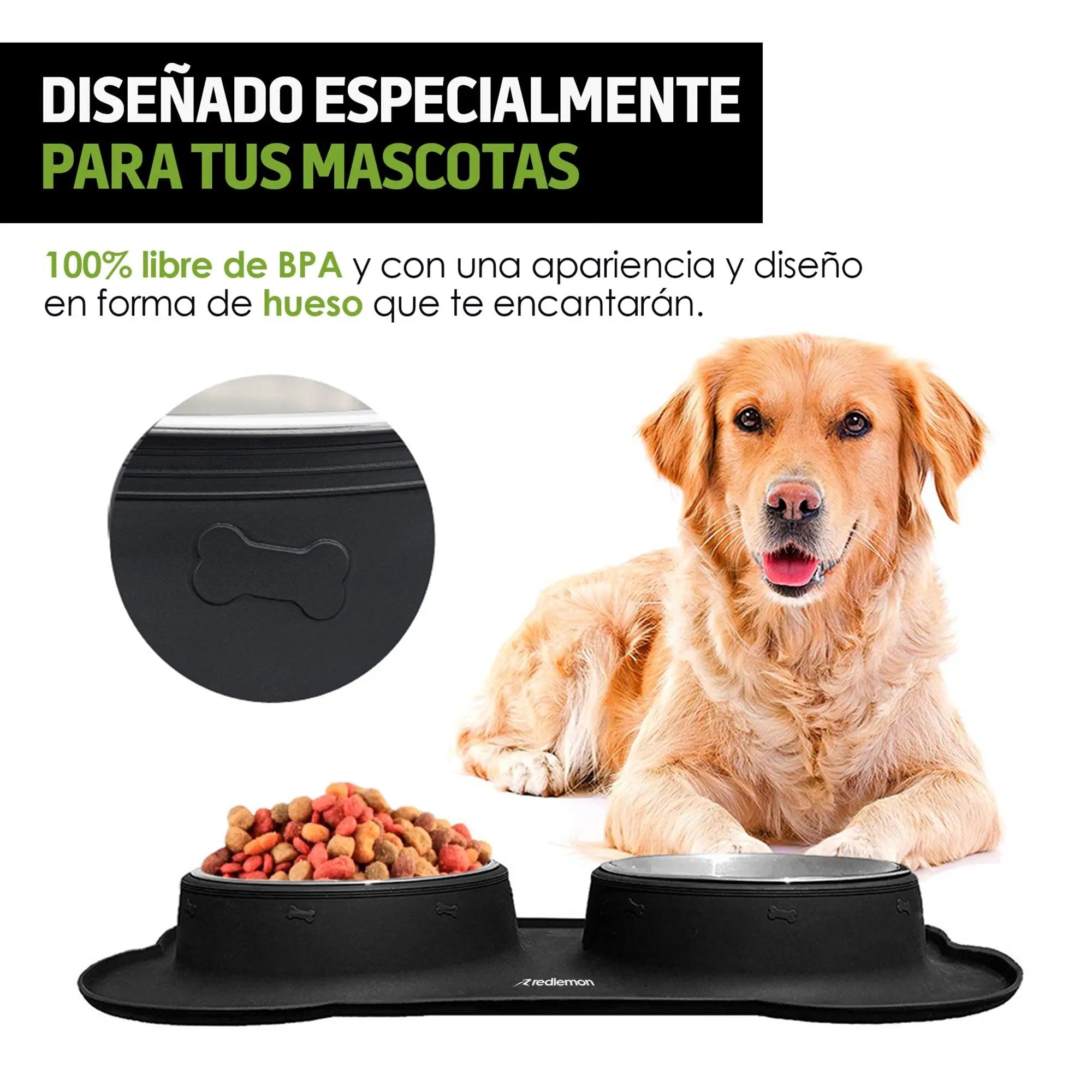 Plato para Perro Con 2 Tazones y Tapete de Silicón