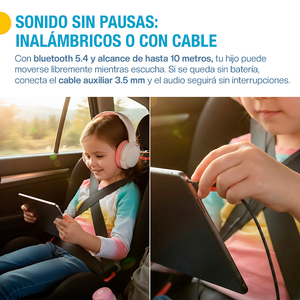 Audífonos para niños Bluetooth 5.4 con cable y microSD