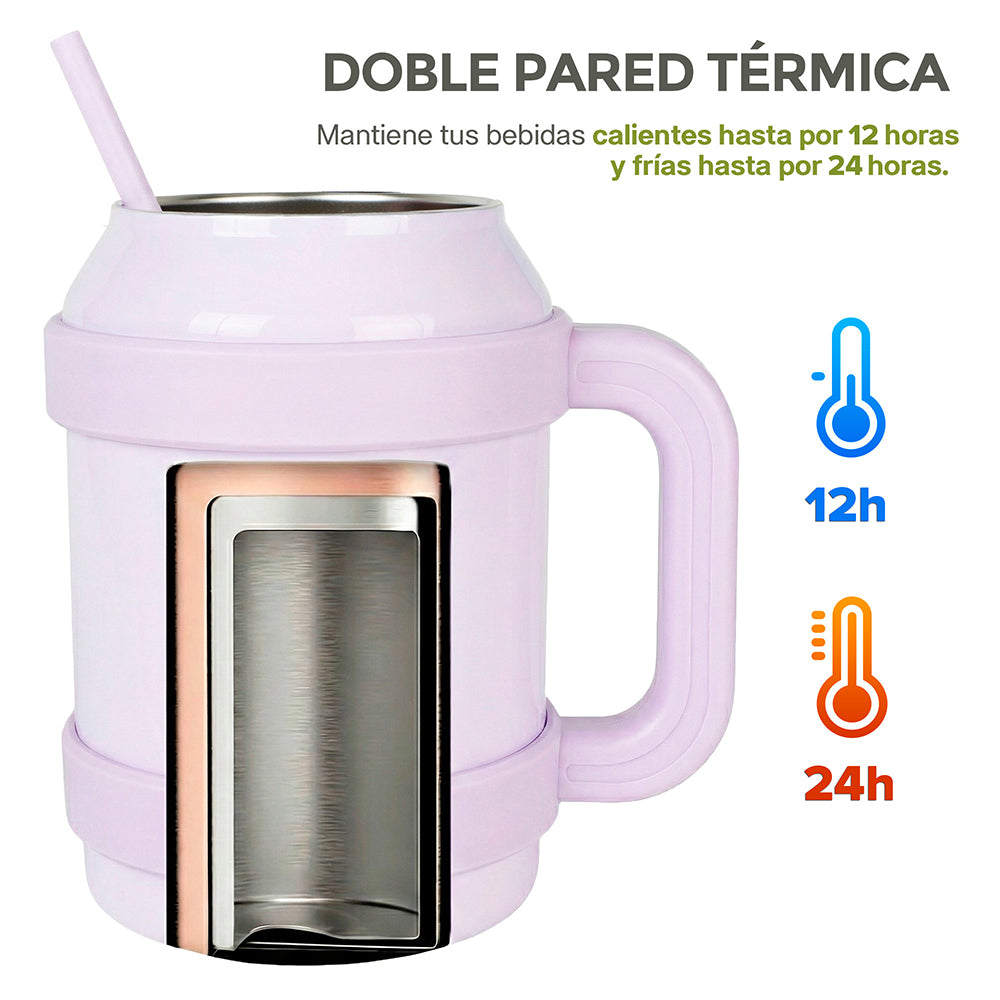 Termo de Acero Inoxidable 1.5 L con Popote y Asa HIKEO