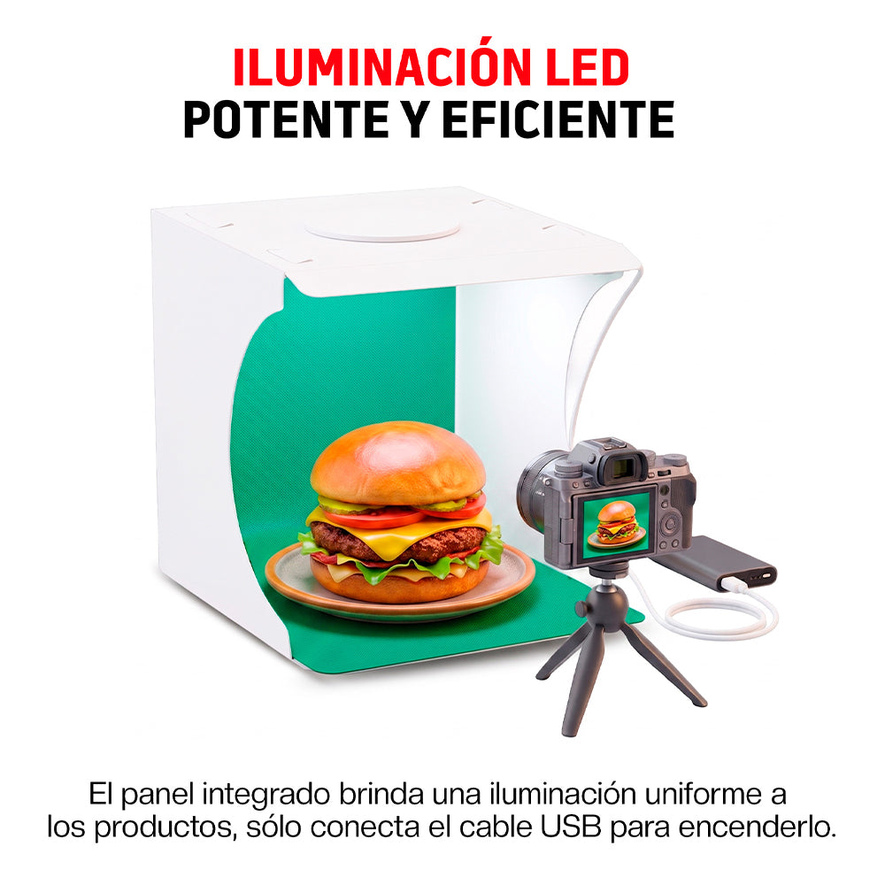 Caja de luz portátil 24 cm con LED y 6 fondos