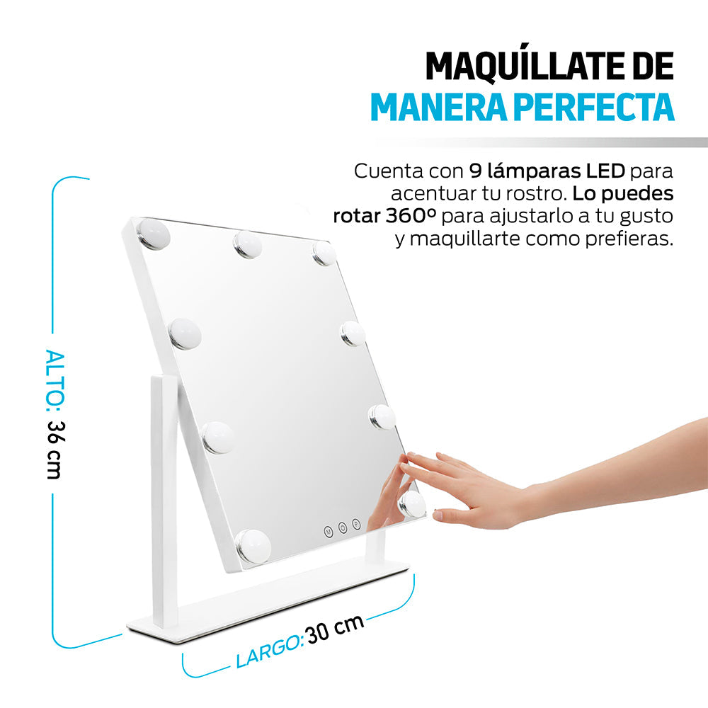 Espejo de Maquillaje con 9 Luces LED y Giro de 360°