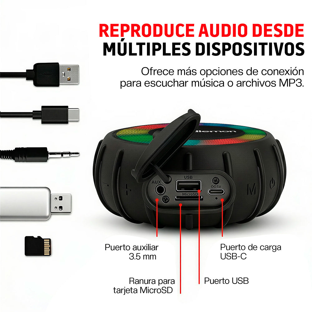 Bocina Bluetooth 5.0 Portátil IP66 de 3 W