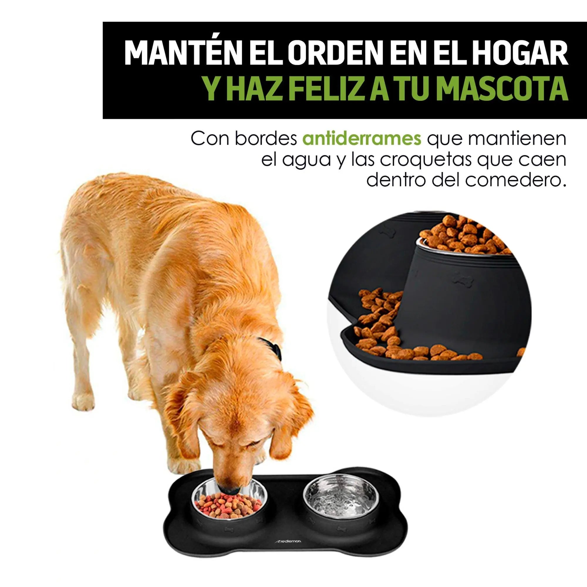 Plato para Perro Con 2 Tazones y Tapete de Silicón