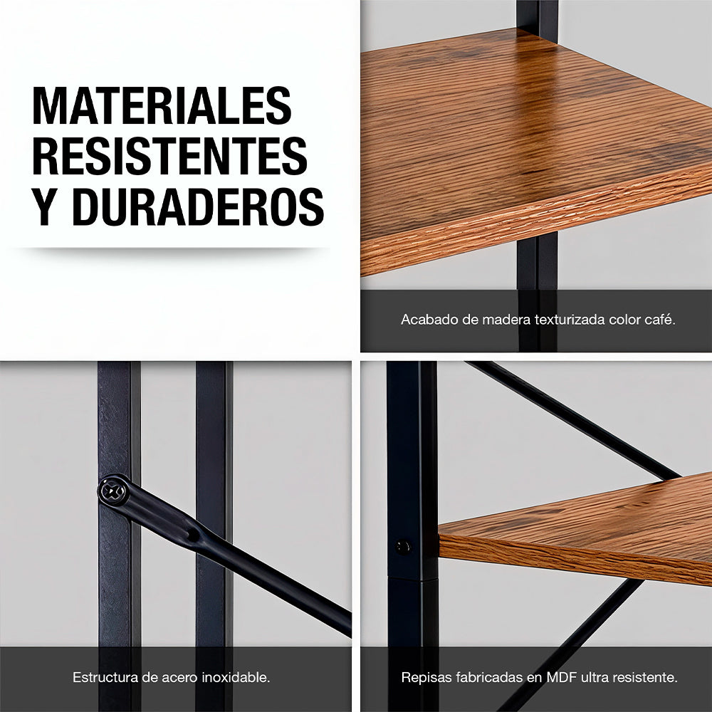 Librero de 5 Niveles Ajustables de Madera y Acero