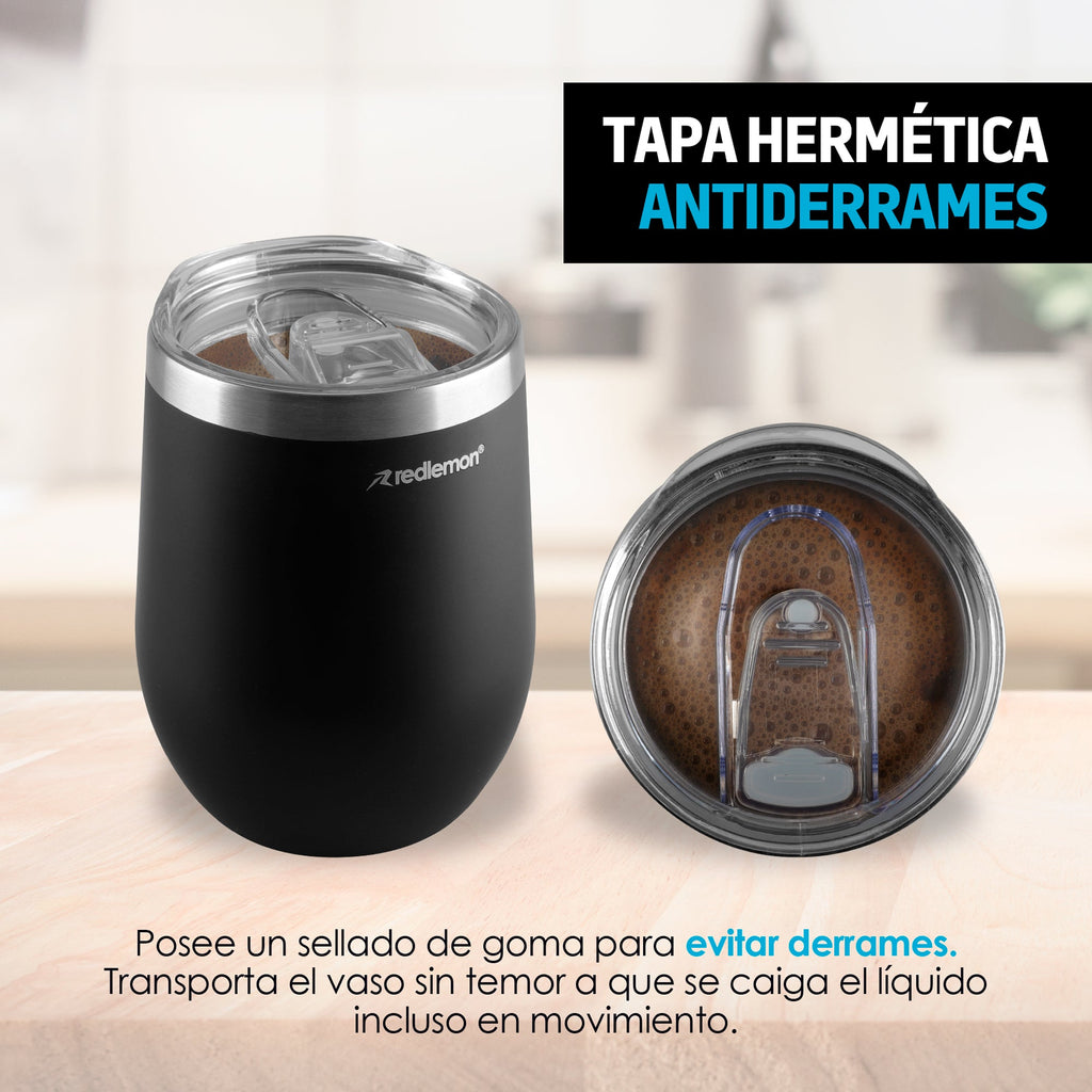 Set de 2 Vasos Térmicos de Acero 350 ml con Tapa y Popote