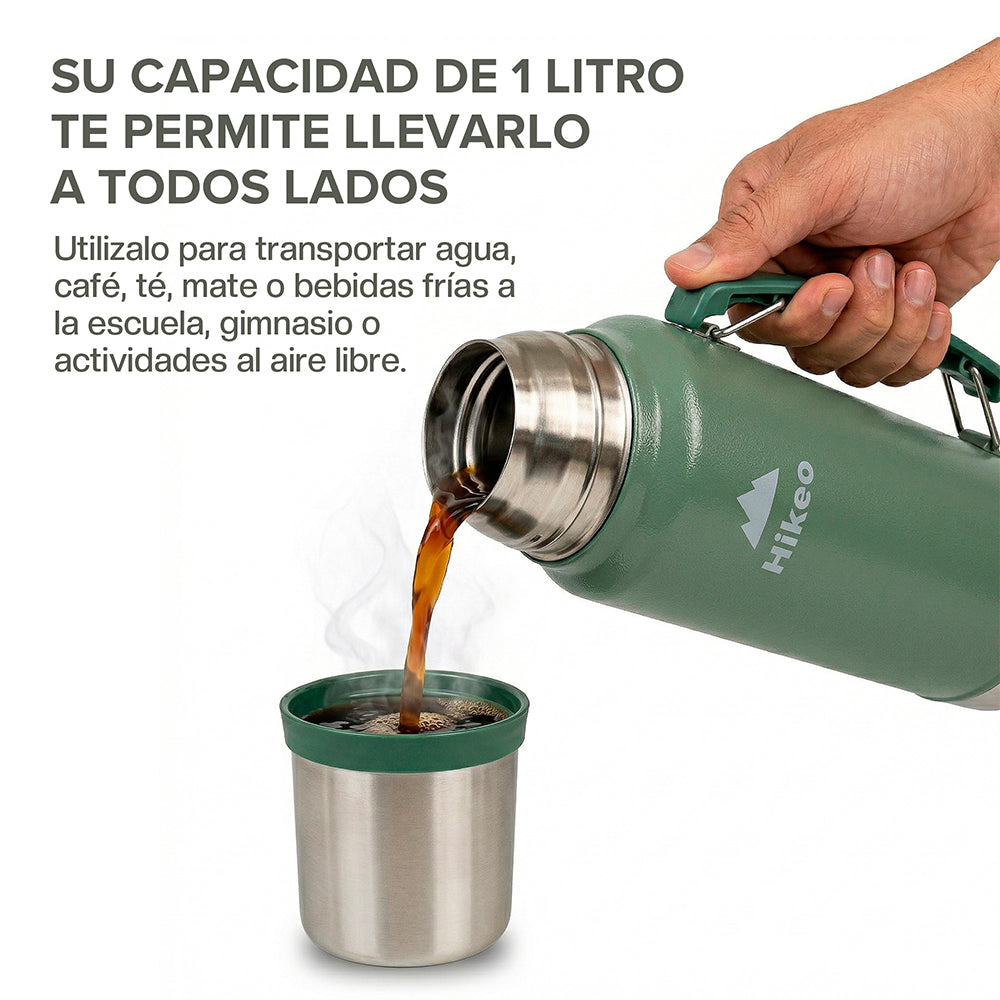Termo de Acero Inoxidable de 1 L con Taza de 220 ml HIKEO