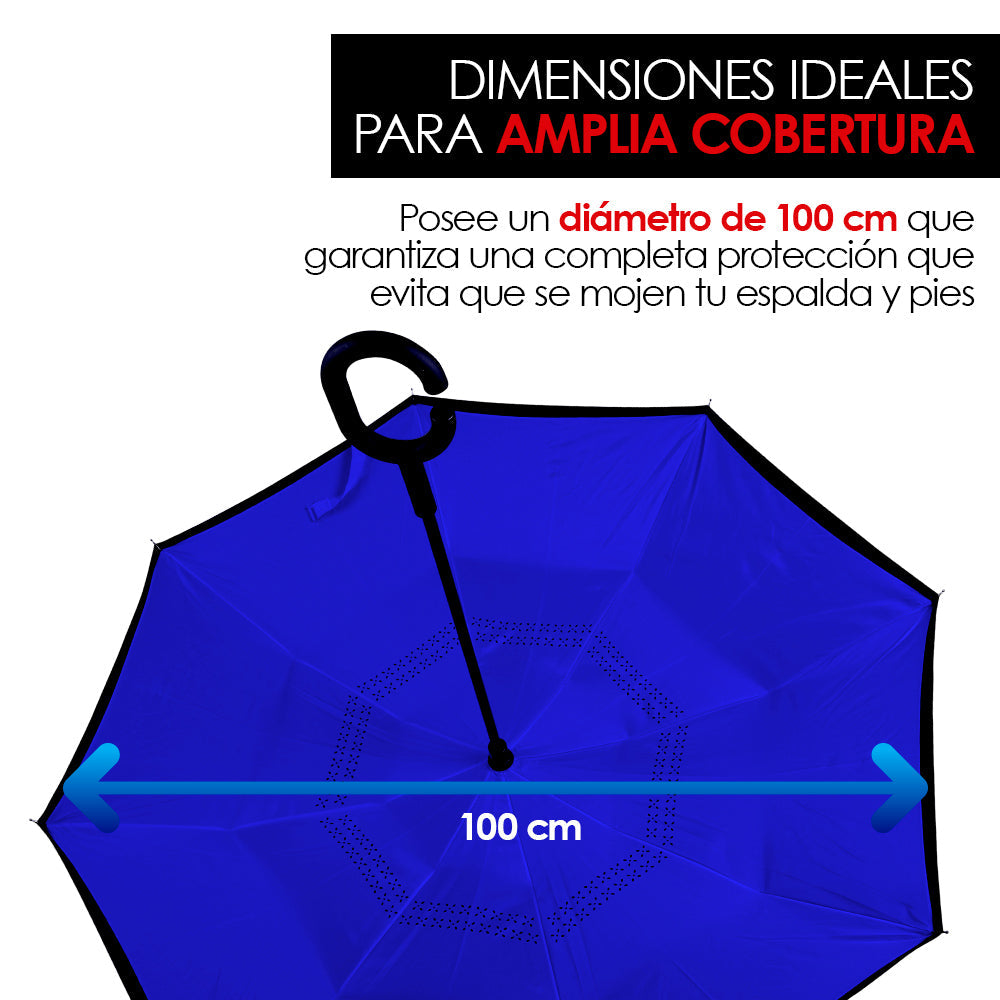 Paraguas Invertido de Doble Capa con Mango en C, 100 cm