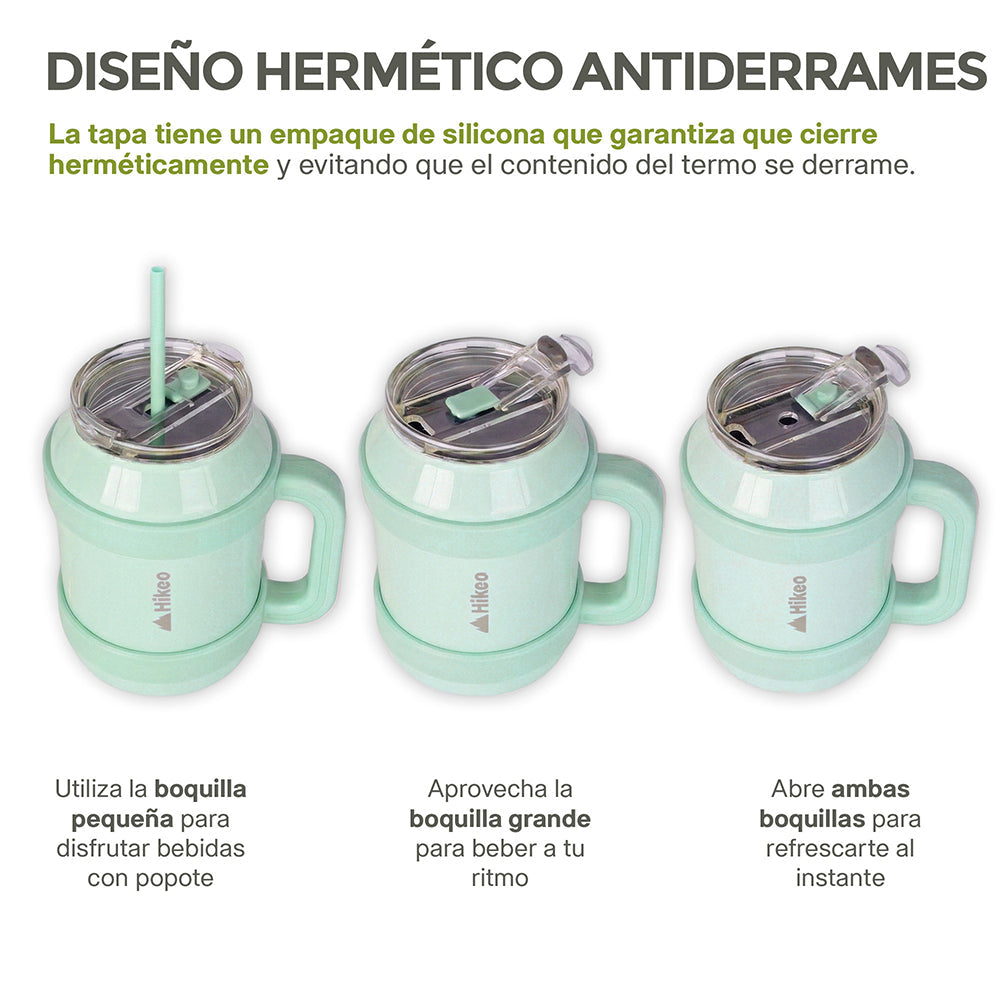 Termo de Acero Inoxidable 1.5 L con Popote y Asa HIKEO
