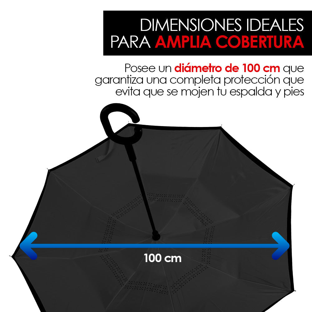 Paraguas Invertido de Doble Capa con Mango en C, 100 cm