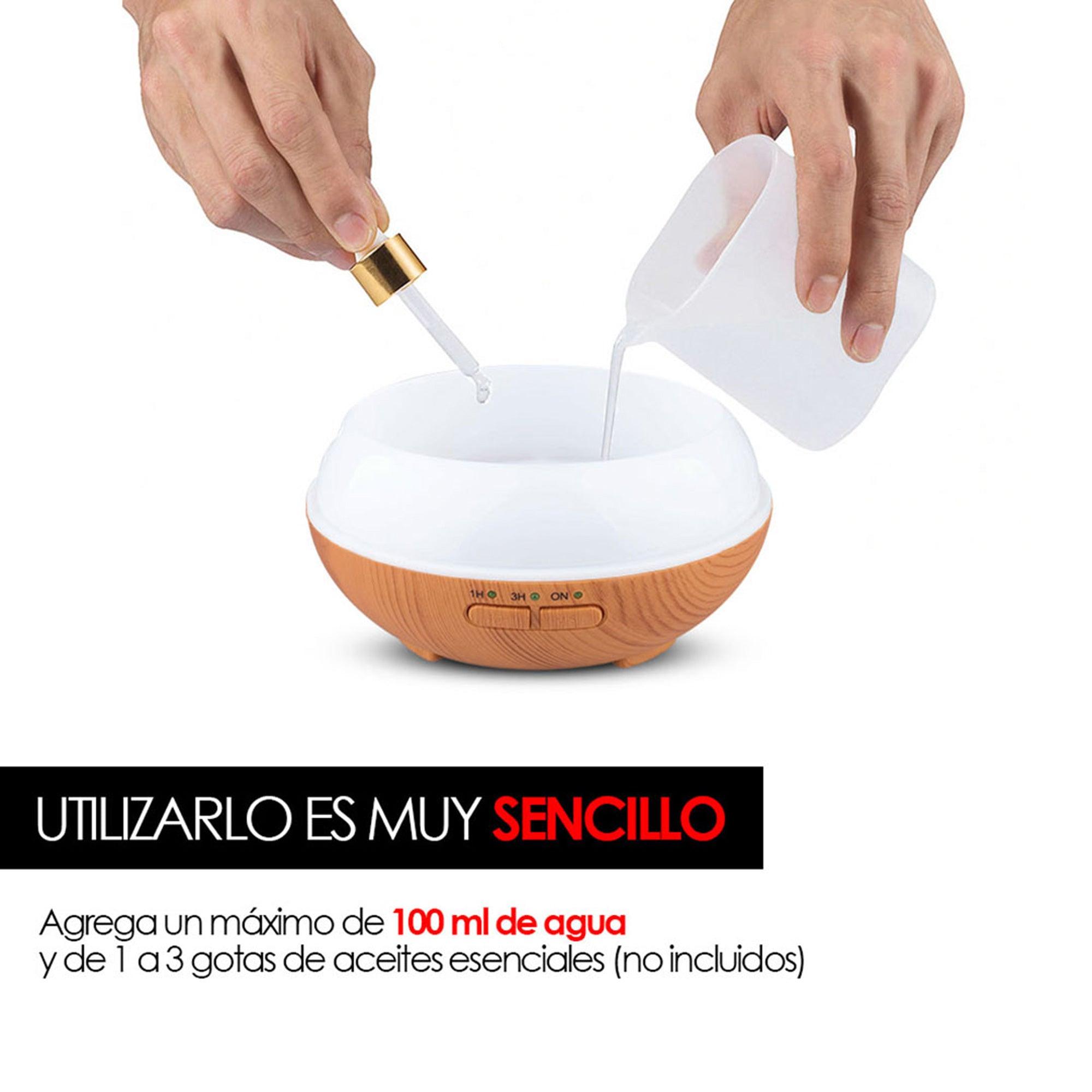Difusor de aceites esenciales 100 ml con luz LED
