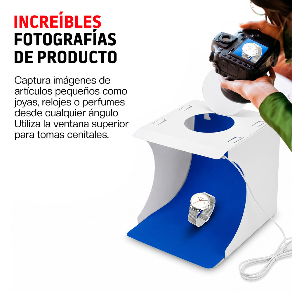 Caja de luz portátil 24 cm con LED y 6 fondos
