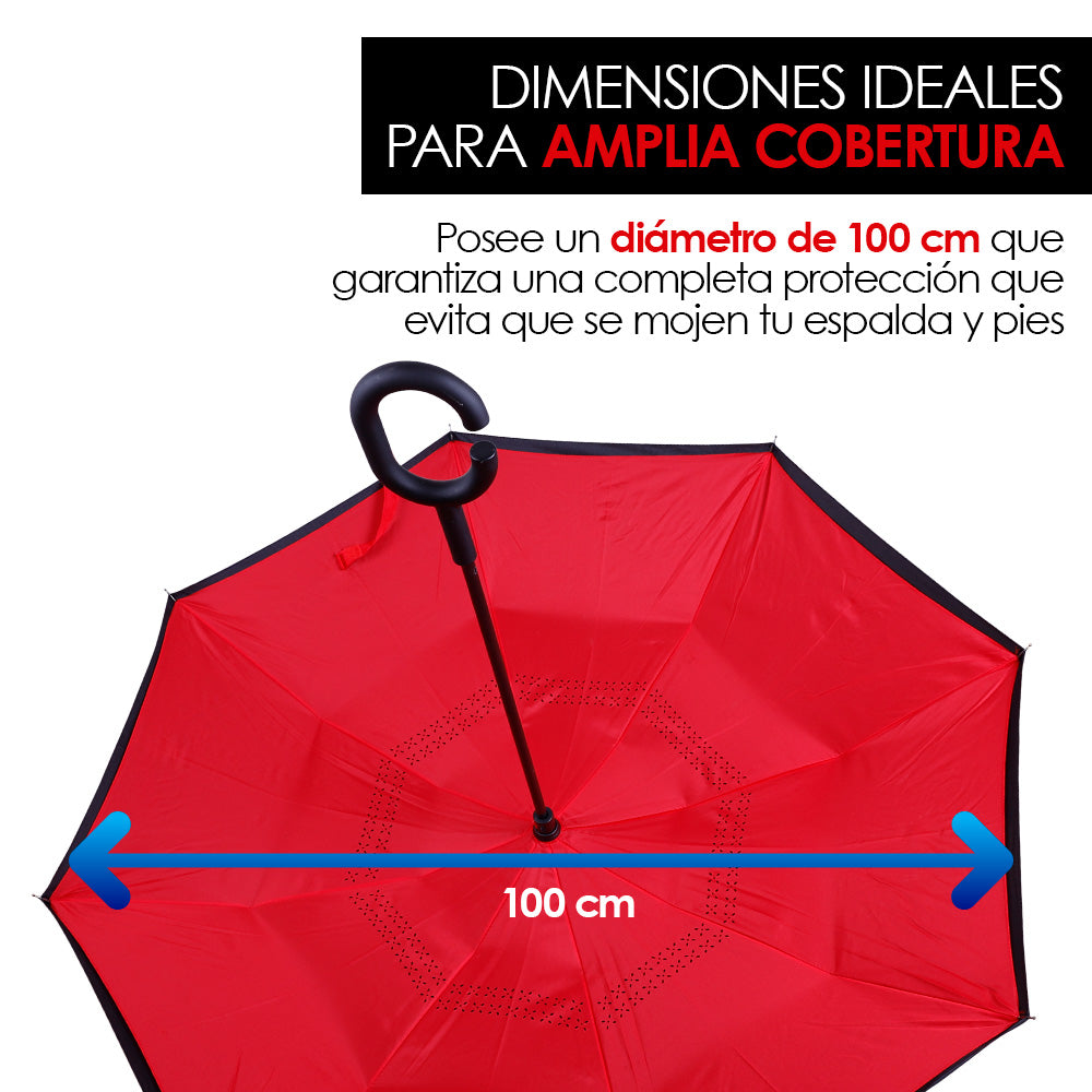 Paraguas Invertido de Doble Capa con Mango en C, 100 cm