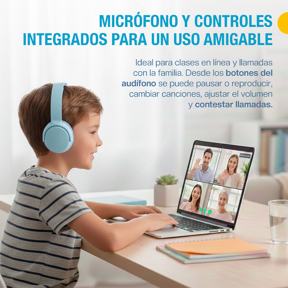 Audífonos para niños Bluetooth 5.4 con cable y microSD