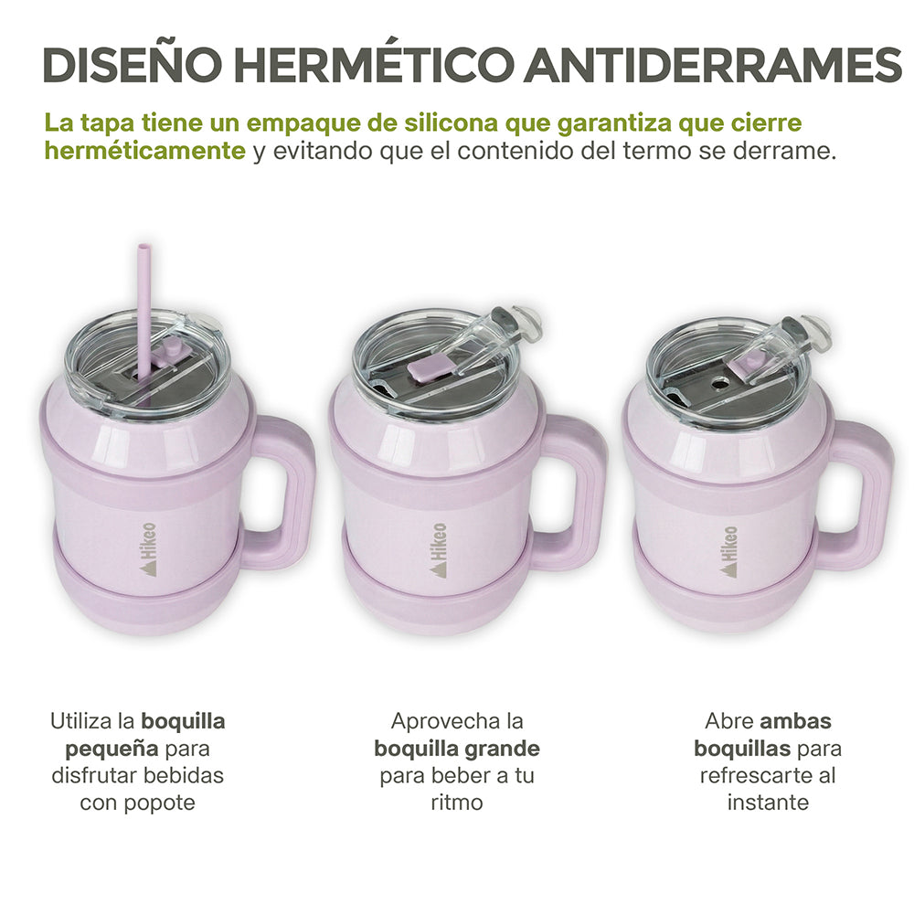 Termo de Acero Inoxidable 1.5 L con Popote y Asa HIKEO