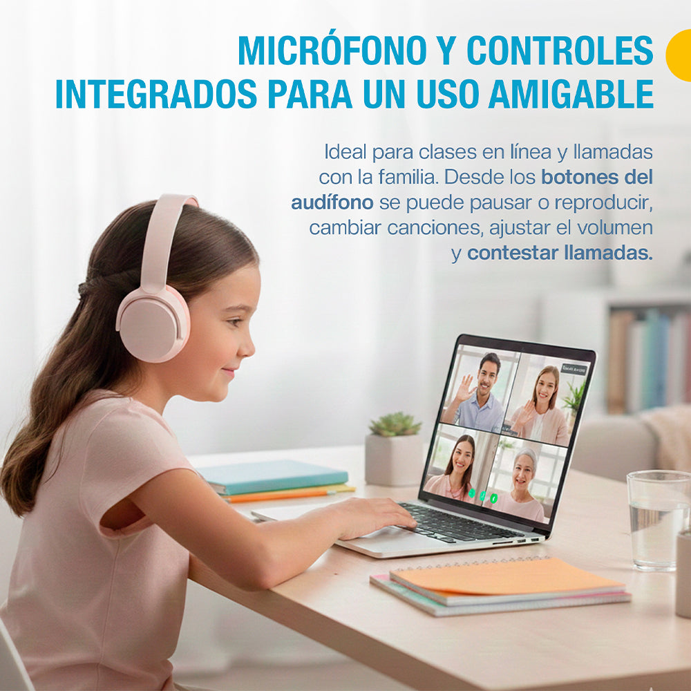 Audífonos para niños Bluetooth 5.4 con cable y microSD