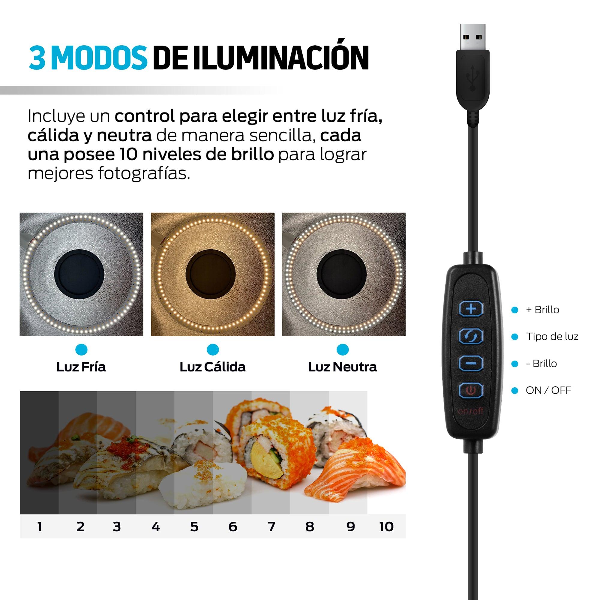 Caja de luz para fotografía 40 cm con aro LED