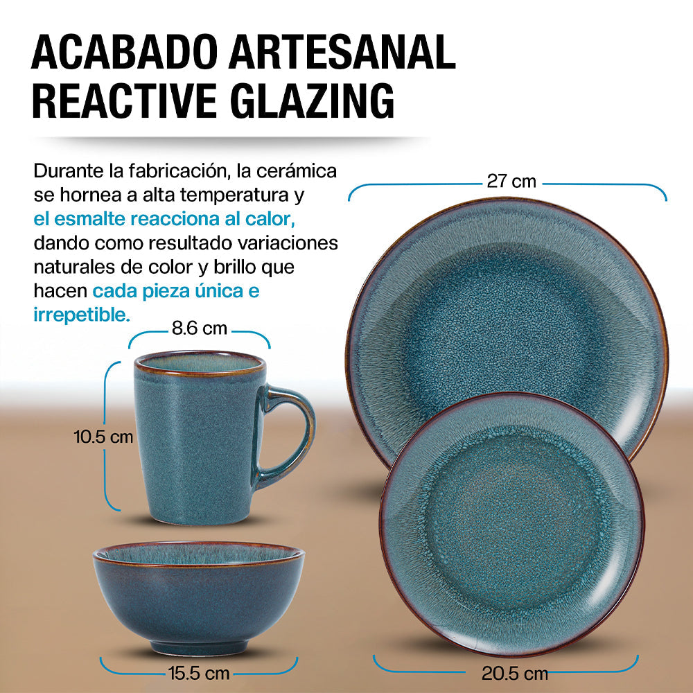 Vajilla de Gres Reactive Glaze, 16 Piezas para 4 Personas