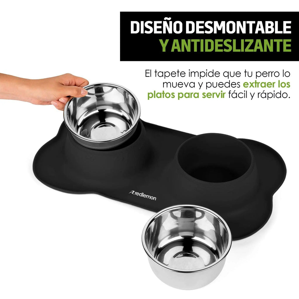 Plato para Perro Con 2 Tazones y Tapete de Silicón
